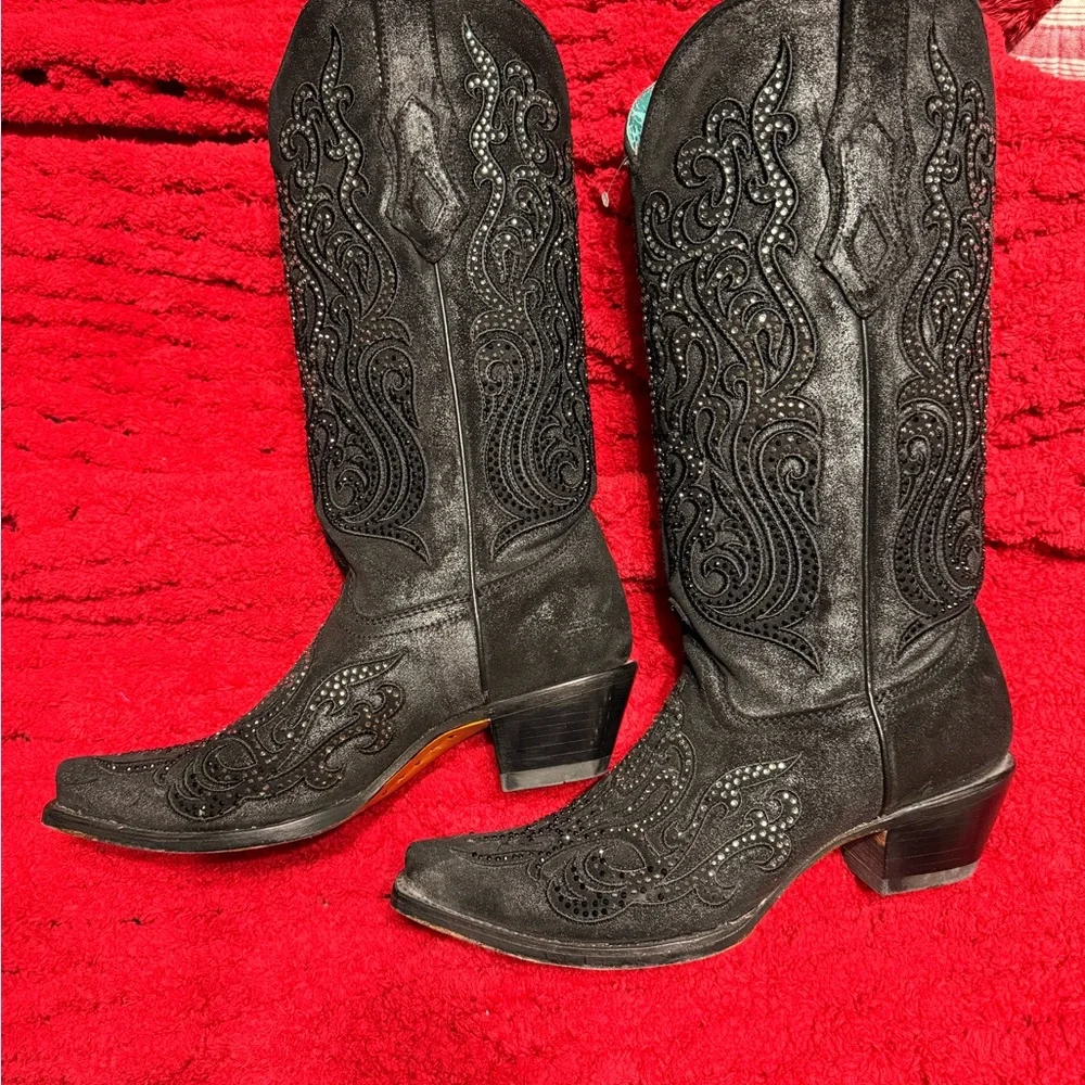 Corral  Black Chrystal & Embroidered Heeled Boots - Picture 3 of 4